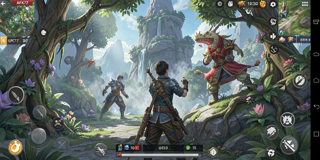 Tampilan gameplay menakjubkan di AFK77 dengan berbagai karakter dan dunia virtual.