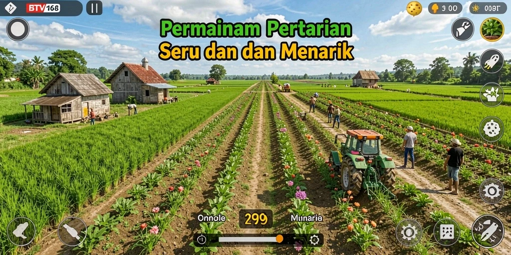 Tampilan gameplay BTV168 dengan aktivitas bertani yang seru.
