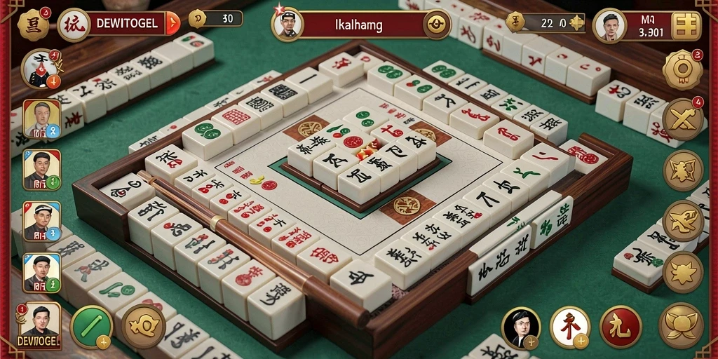 Tampilan gameplay DEWITOGEL yang menampilkan suasana Mahjong.