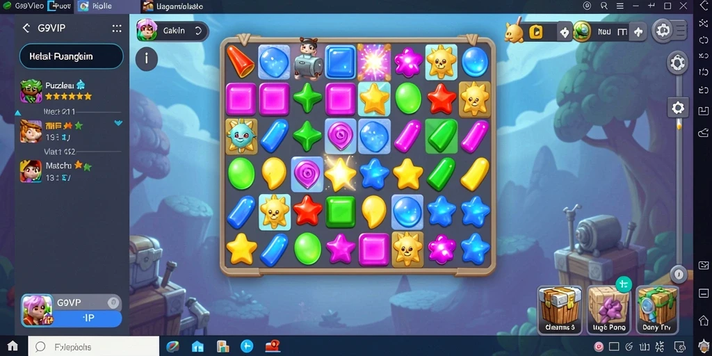 Screenshot G9VIP menampilkan gameplay seru dan penuh warna dari game Match-3.