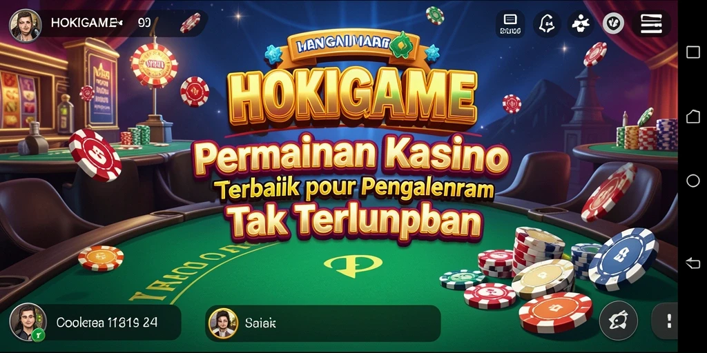 Screenshot utama HOKIGAME menampilkan suasana kasino yang mendebarkan.