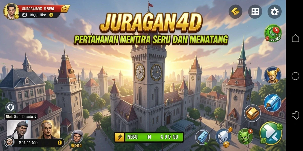 Screenshot JURAGAN4D yang menampilkan aksi menara pertahanan melawan musuh.