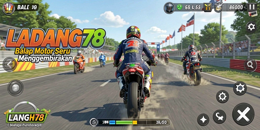 Tangkapan layar gameplay <strong>LADANG78</strong> yang menampilkan aksi balap motor yang seru.