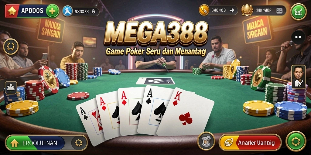 Screenshot gameplay MEGA388 yang menampilkan aksi seru permainan Poker.