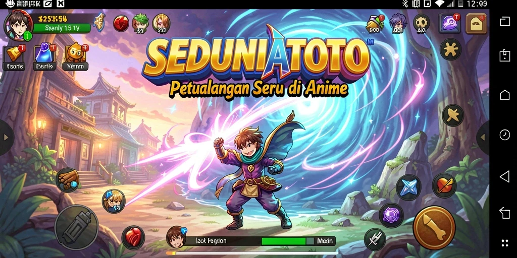Tampilan gameplay SEDUNIATOTO yang penuh warna dan karakter anime.
