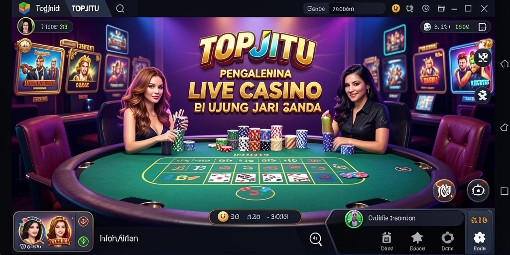 Tangkapan layar utama TOPJITU menampilkan dealer langsung dan antarmuka permainan.