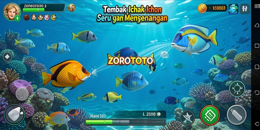 Tampilan gameplay menembak ikan dalam ZOROTOTO dengan grafis memukau.